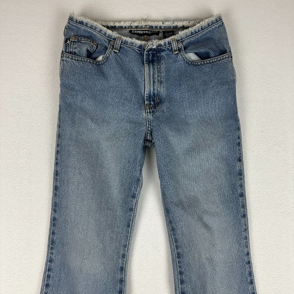 Express Denim - Express X Raw Hem Flare Light Wash Blue Jeans Women's 3 / 4 L 28x32